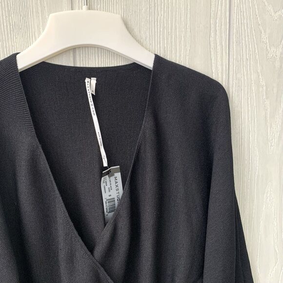 Max Studio Short Sleeve Black Cardigan Wrap Sweater Silk Blend Small NWT - Picture 2 of 5